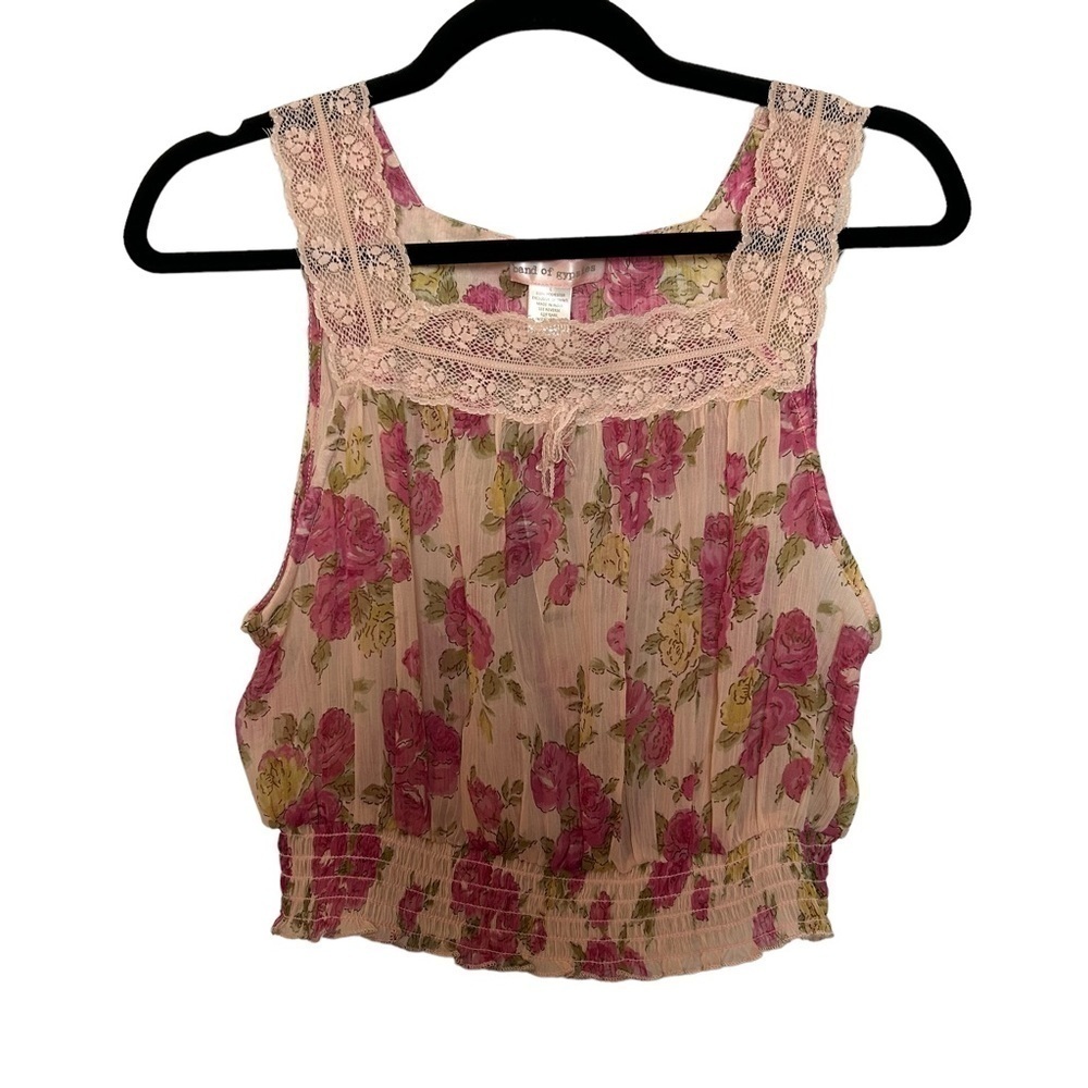 Band of Gypsies  Sara Creation Sheer Floral & Lace Sleeveless Crop Top Sz. L